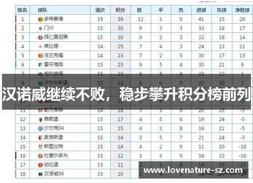 汉诺威继续不败，稳步攀升积分榜前列